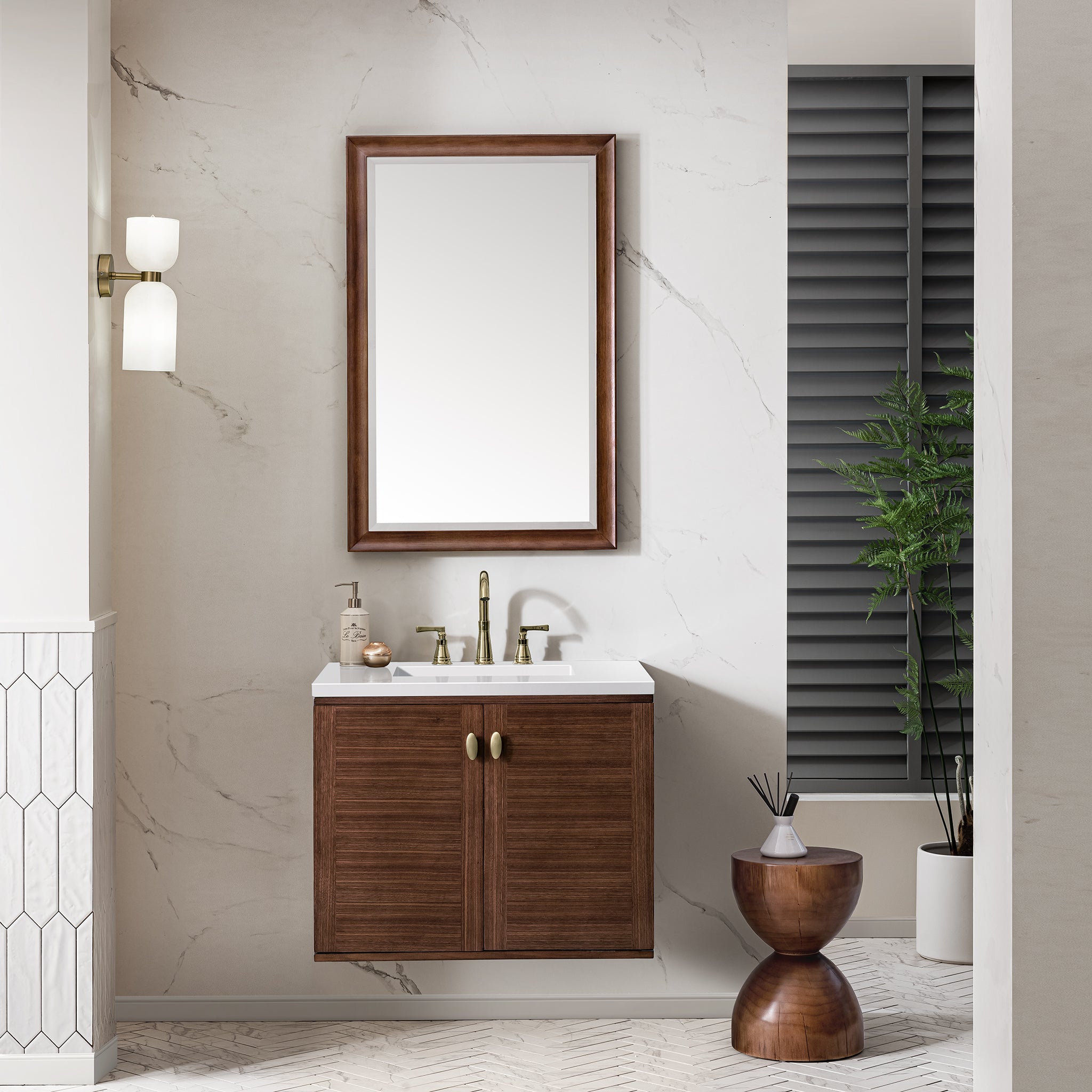 James Martin Amberly 30" Dual Mount Single Bathroom Vanity, Mid-Century Walnut by James Martin