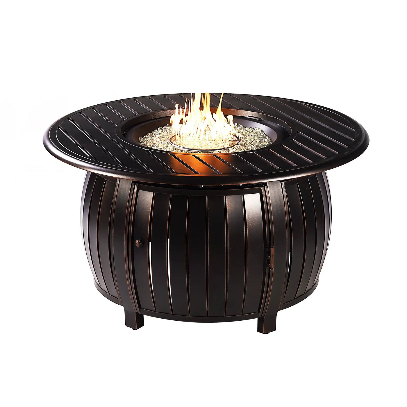 Black Aluminum Fire Table Set with Four Club Chairs by Sharicks