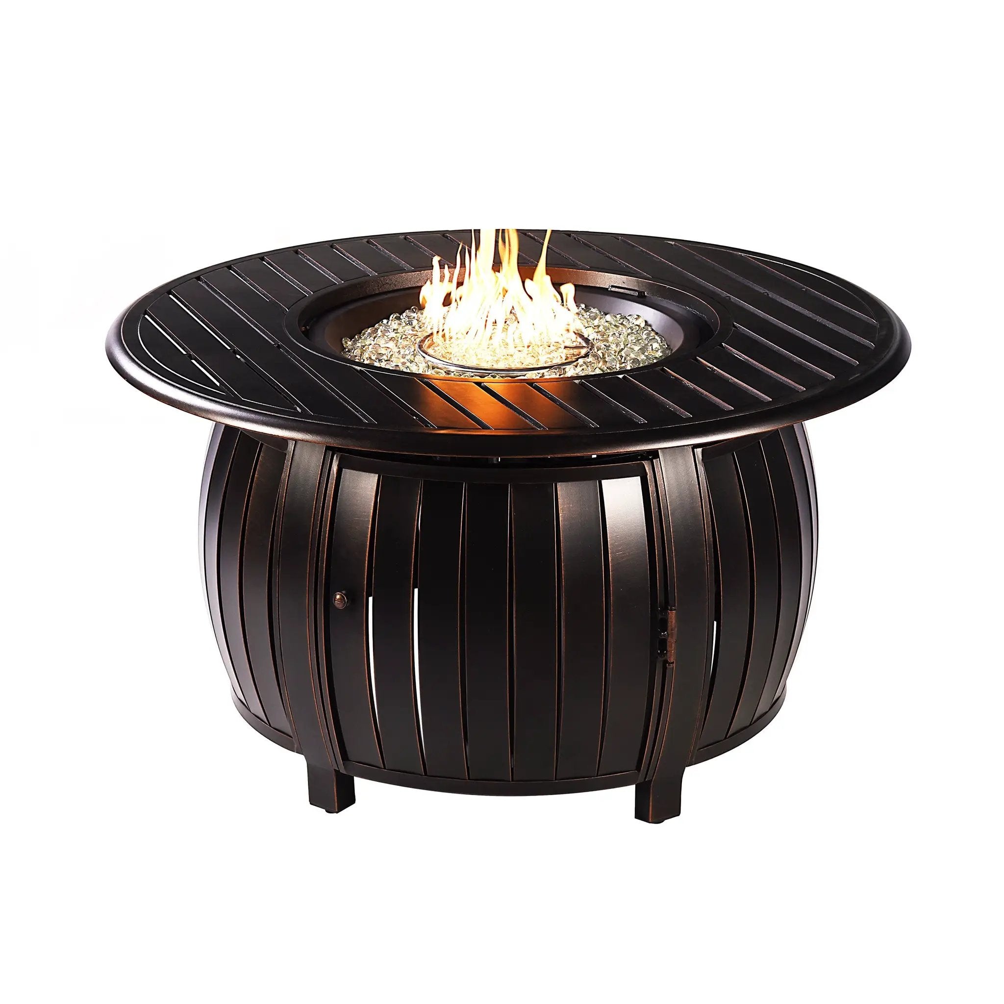 Black Aluminum Fire Table Set with Four Deep Seating Loveseats by Sharicks