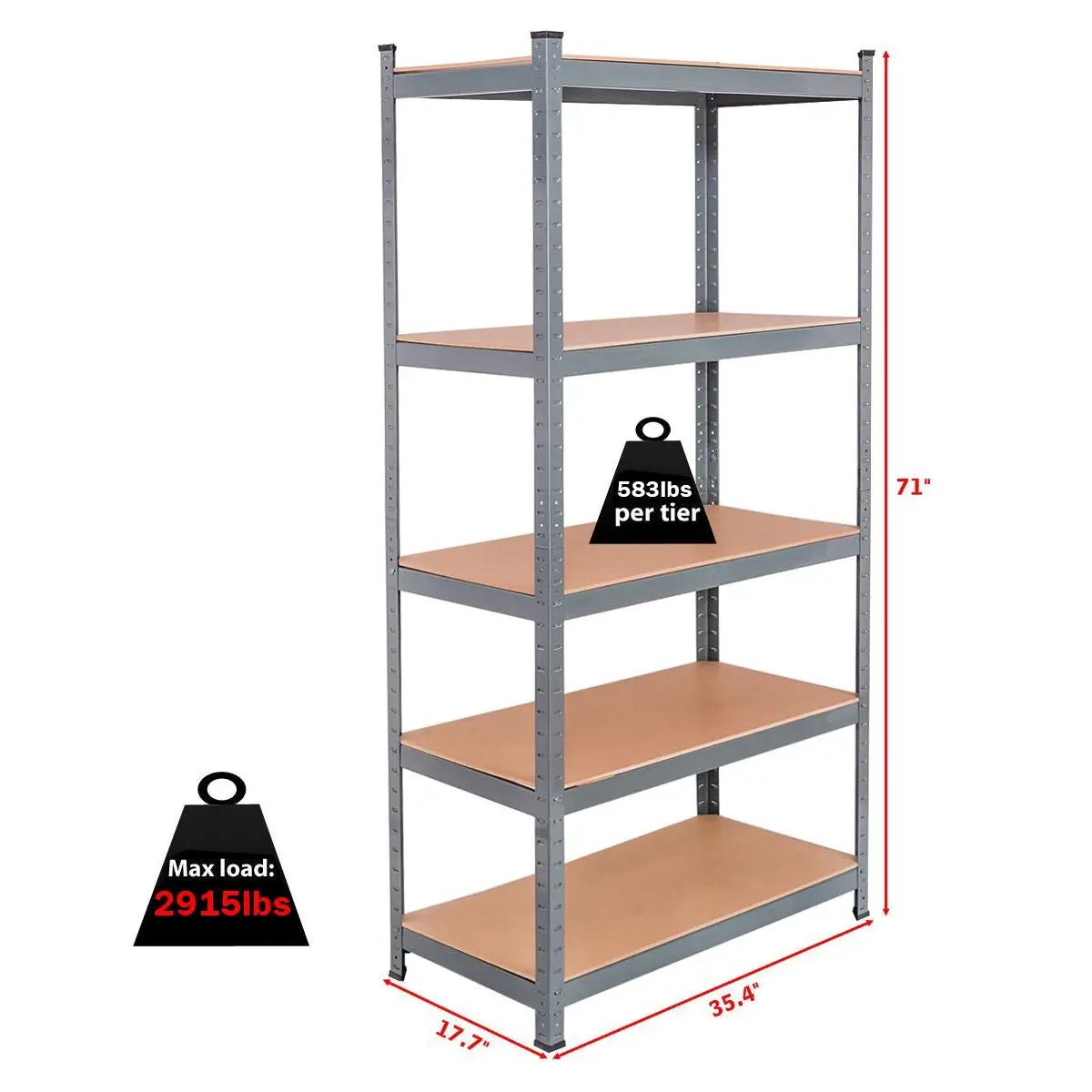 71 inch Heavy Duty Steel Adjustable 5 Level Storage Shelves by DirectDeals