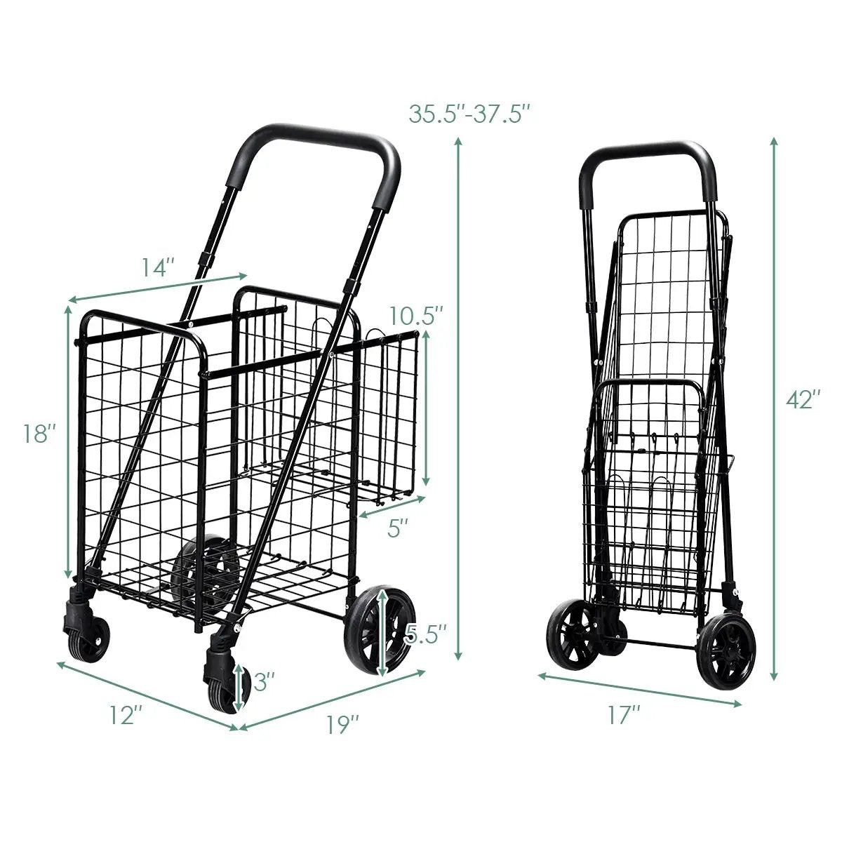 Folding Shopping Cart Basket Rolling Trolley with Adjustable Handle by DirectDeals