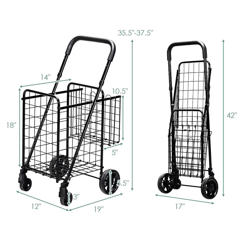 Folding Shopping Cart Basket Rolling Trolley with Adjustable Handle by DirectDeals