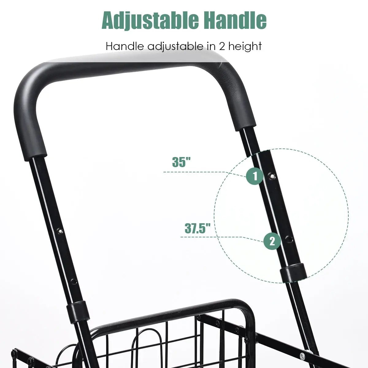 Folding Shopping Cart Basket Rolling Trolley with Adjustable Handle by DirectDeals