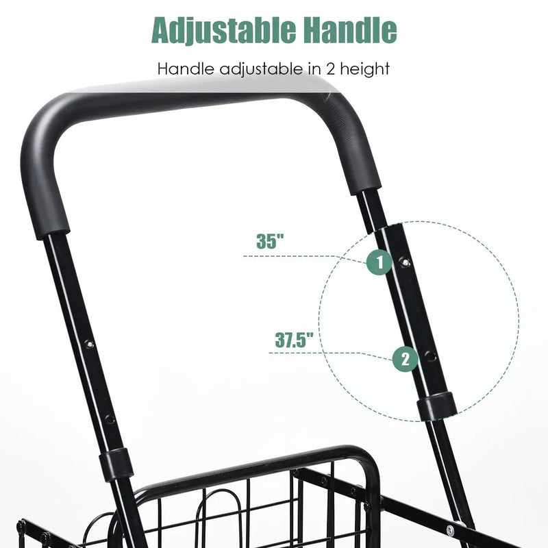 Folding Shopping Cart Basket Rolling Trolley with Adjustable Handle by DirectDeals