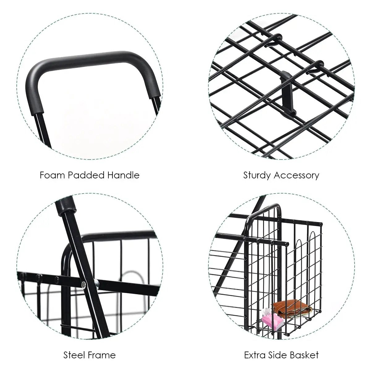 Folding Shopping Cart Basket Rolling Trolley with Adjustable Handle by DirectDeals