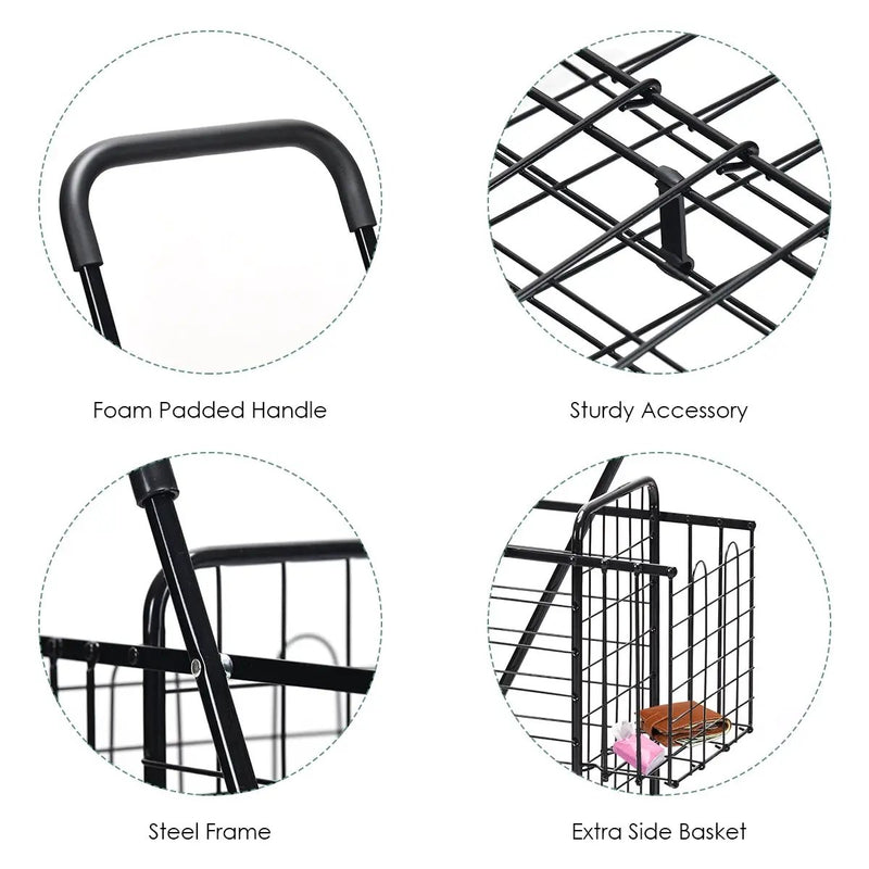 Folding Shopping Cart Basket Rolling Trolley with Adjustable Handle by DirectDeals