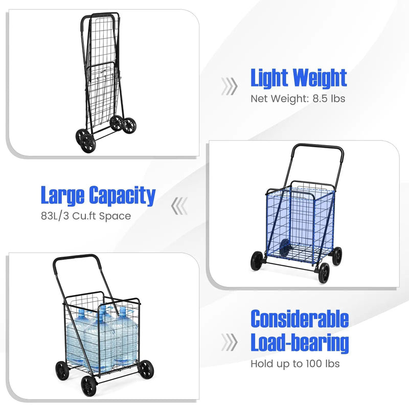 Portable Folding Shopping Cart Utility for Grocery Laundry-Black by DirectDeals