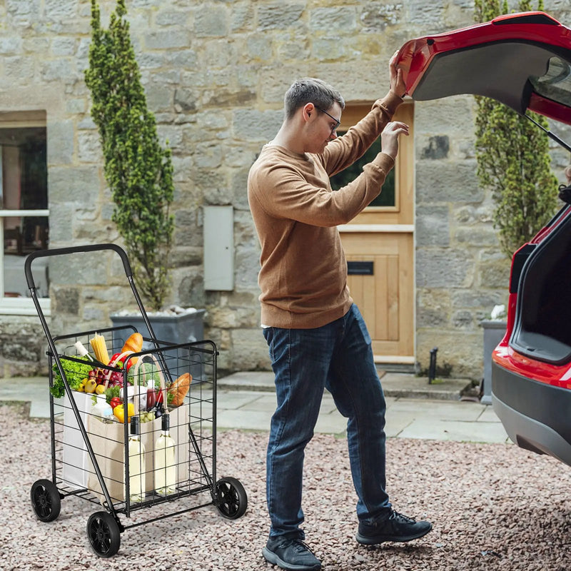 Portable Folding Shopping Cart Utility for Grocery Laundry-Black by DirectDeals