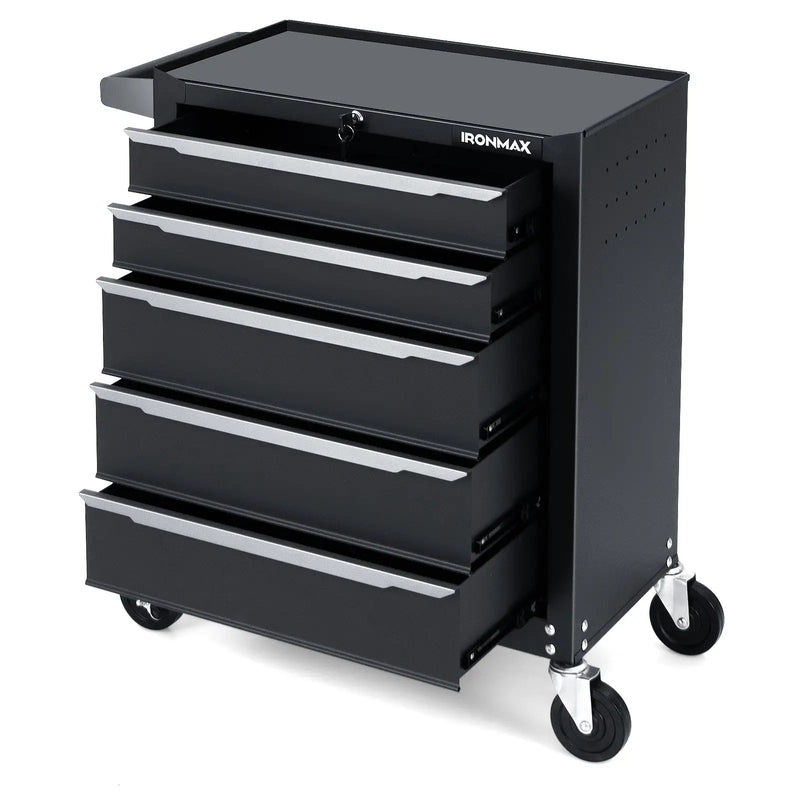 5-Drawer Tool Storage Cabinet with Hanging Holes and Central Keyed Locking System-Black by DirectDeals