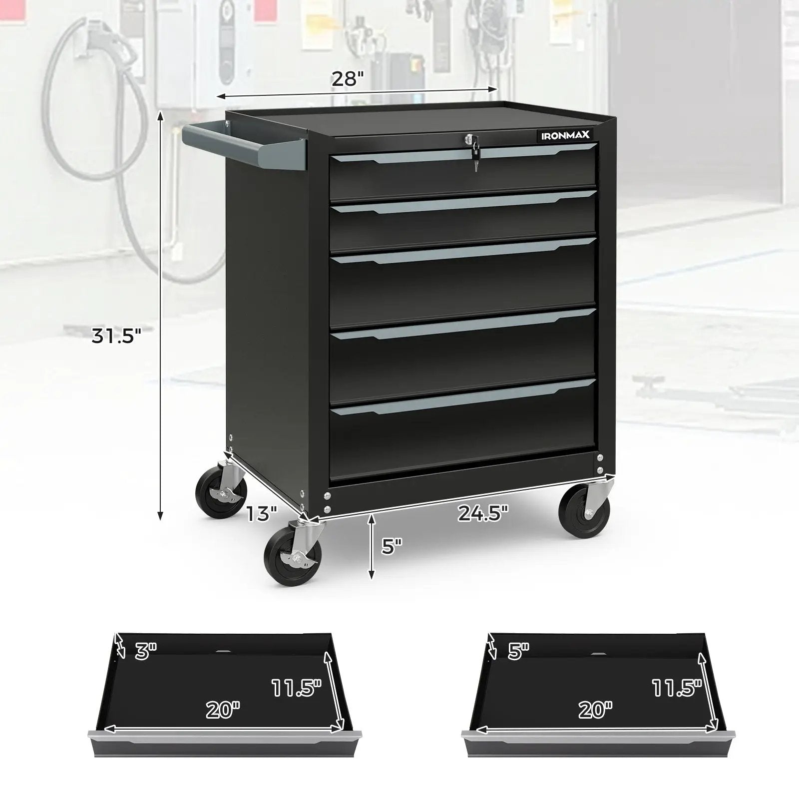 5-Drawer Tool Storage Cabinet with Hanging Holes and Central Keyed Locking System-Black by DirectDeals