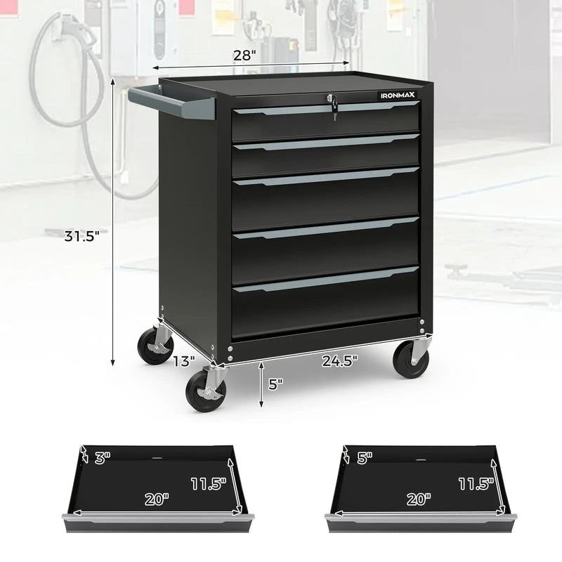 5-Drawer Tool Storage Cabinet with Hanging Holes and Central Keyed Locking System-Black by DirectDeals