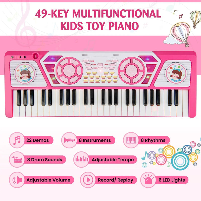 49 Keys Kids Piano Keyboard for Kids 3+-Pink by DirectDeals