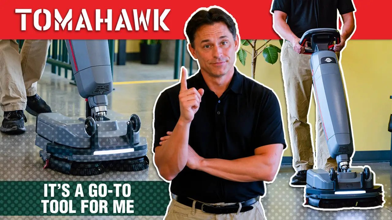 Tomahawk Electric Floor Scrubber Cleaner with 16” Power Mop Brushes Cordless Battery Powered by Tomahawk Power