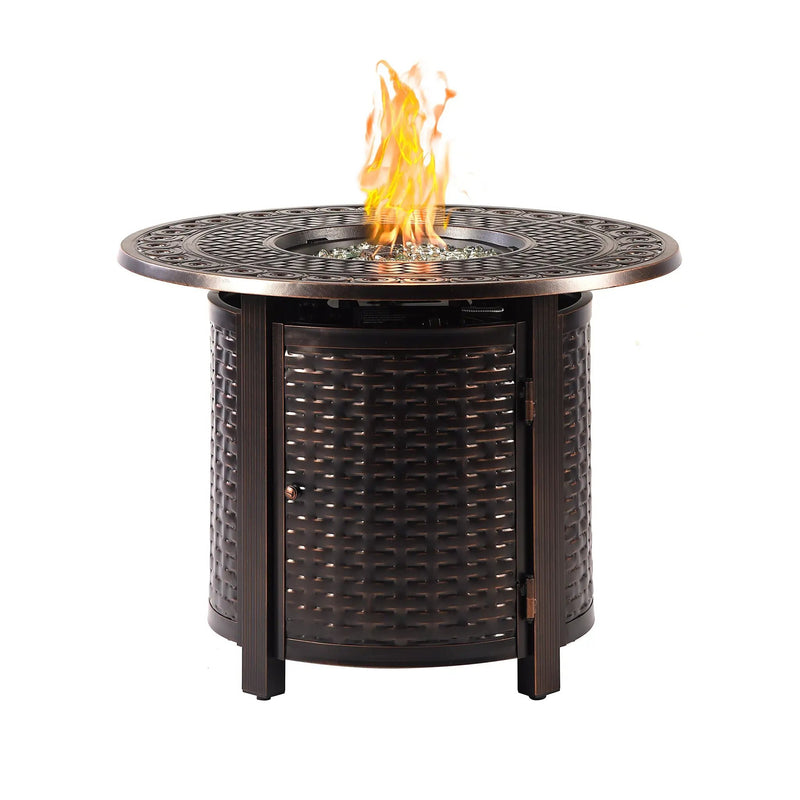 Aluminum 34-in Round Patio Fire Table Set with Swivel Rocking Chairs by Sharicks