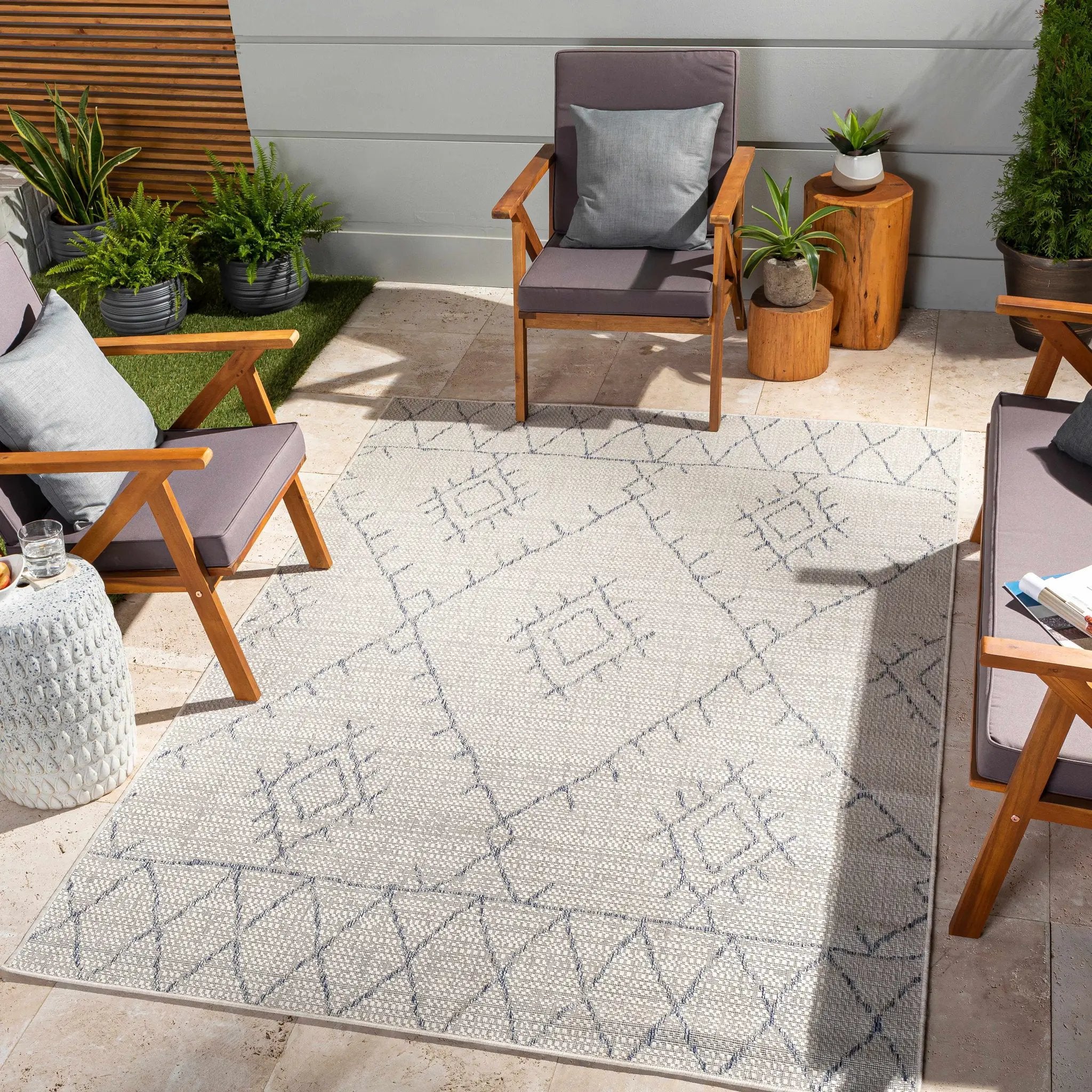Marwood Gray&Blue Nordic Outdoor Rug - Clearance by Boutique Rugs