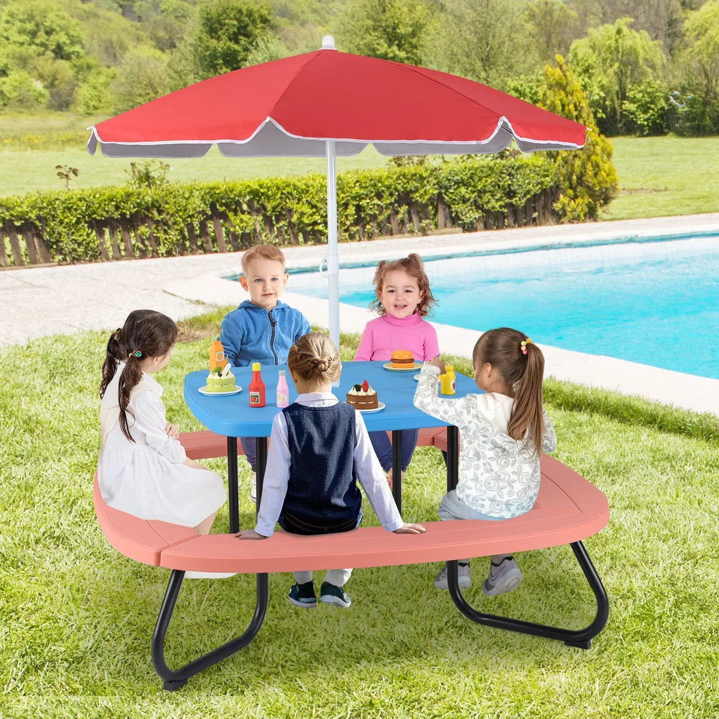 Toddler Outdoor Activity Table with Adjustable and Collapsible Umbrella by DirectDeals