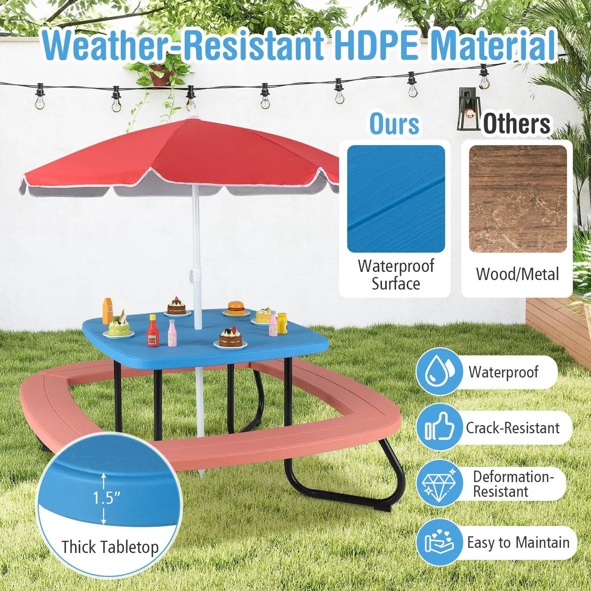Toddler Outdoor Activity Table with Adjustable and Collapsible Umbrella by DirectDeals