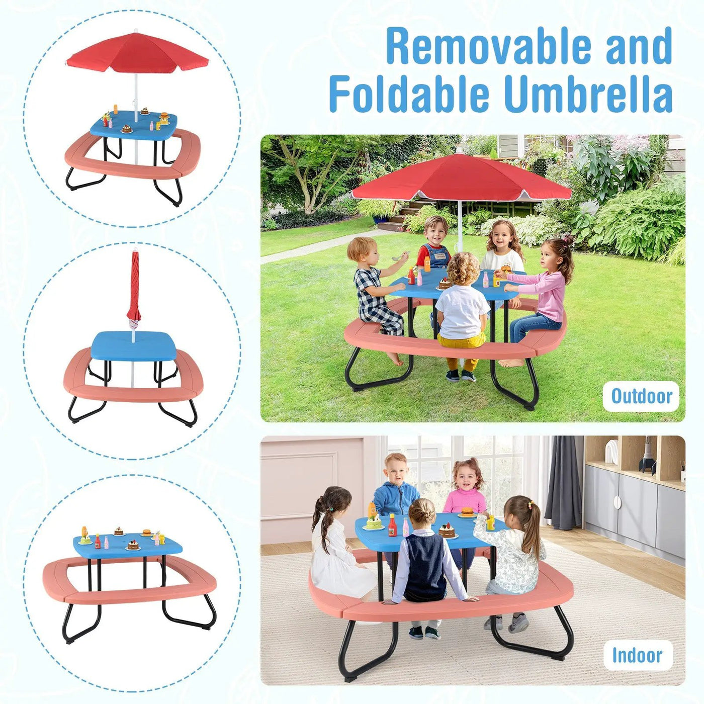 Toddler Outdoor Activity Table with Adjustable and Collapsible Umbrella by DirectDeals