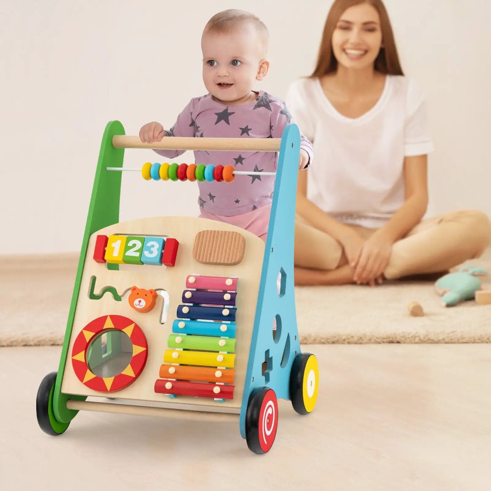 Toddler Push Walker Activity Center Toy with Burr-free Handle by DirectDeals