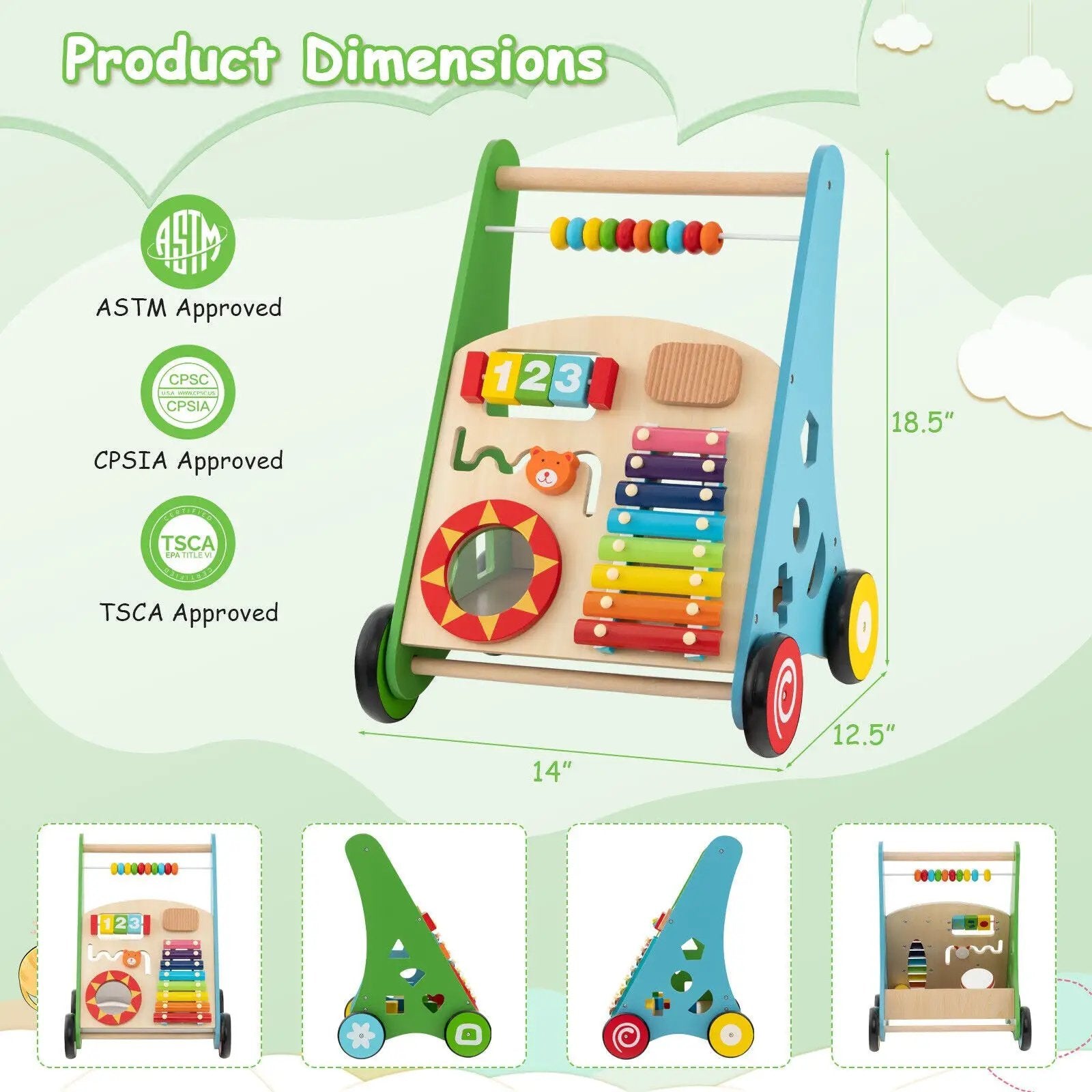 Toddler Push Walker Activity Center Toy with Burr-free Handle by DirectDeals