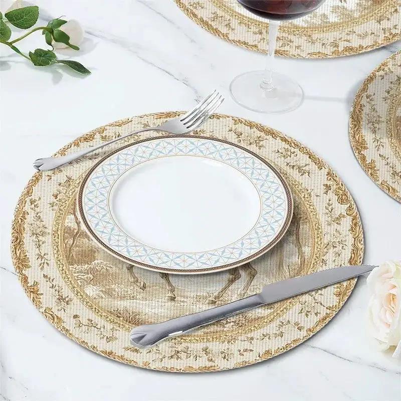 Toile Placemats - Round 15x15in Cotton Table Mats by House Of Avana