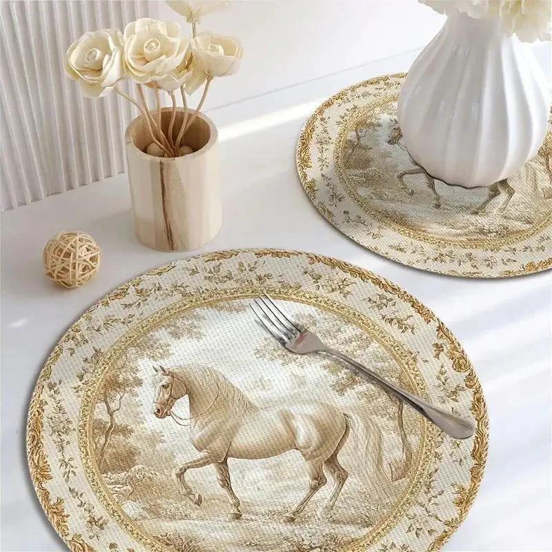 Toile Placemats - Round 15x15in Cotton Table Mats by House Of Avana