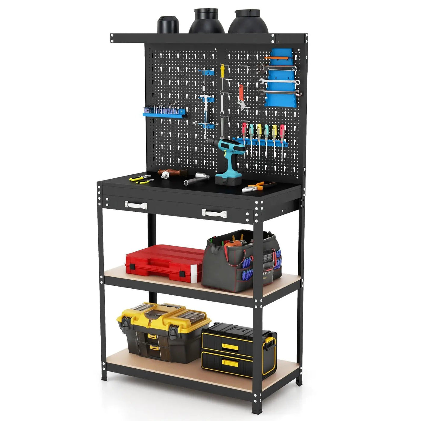 Tool Storage Workbench with Pegboard with 14 Hanging Accessories for Garage by DirectDeals