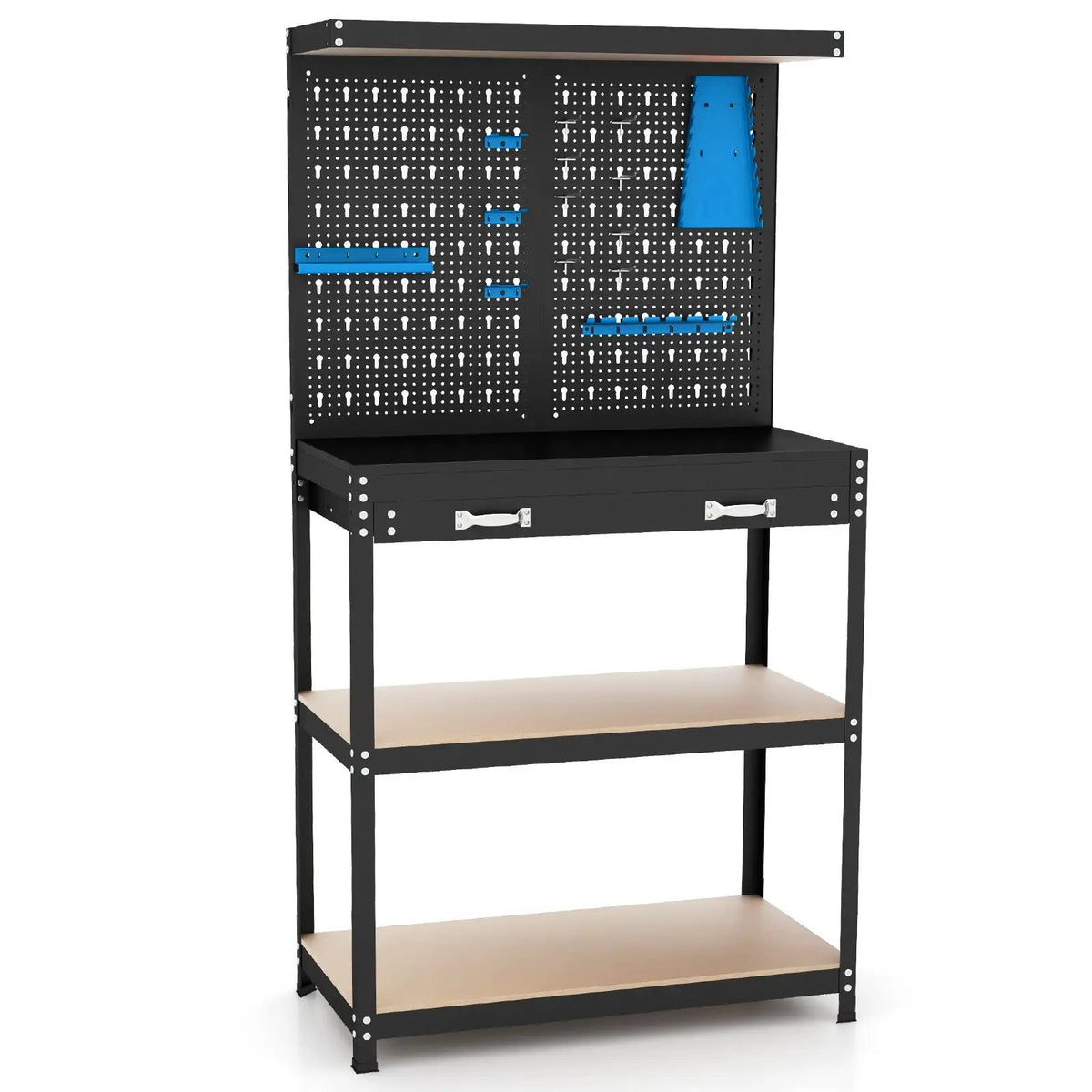 Tool Storage Workbench with Pegboard with 14 Hanging Accessories for Garage by DirectDeals