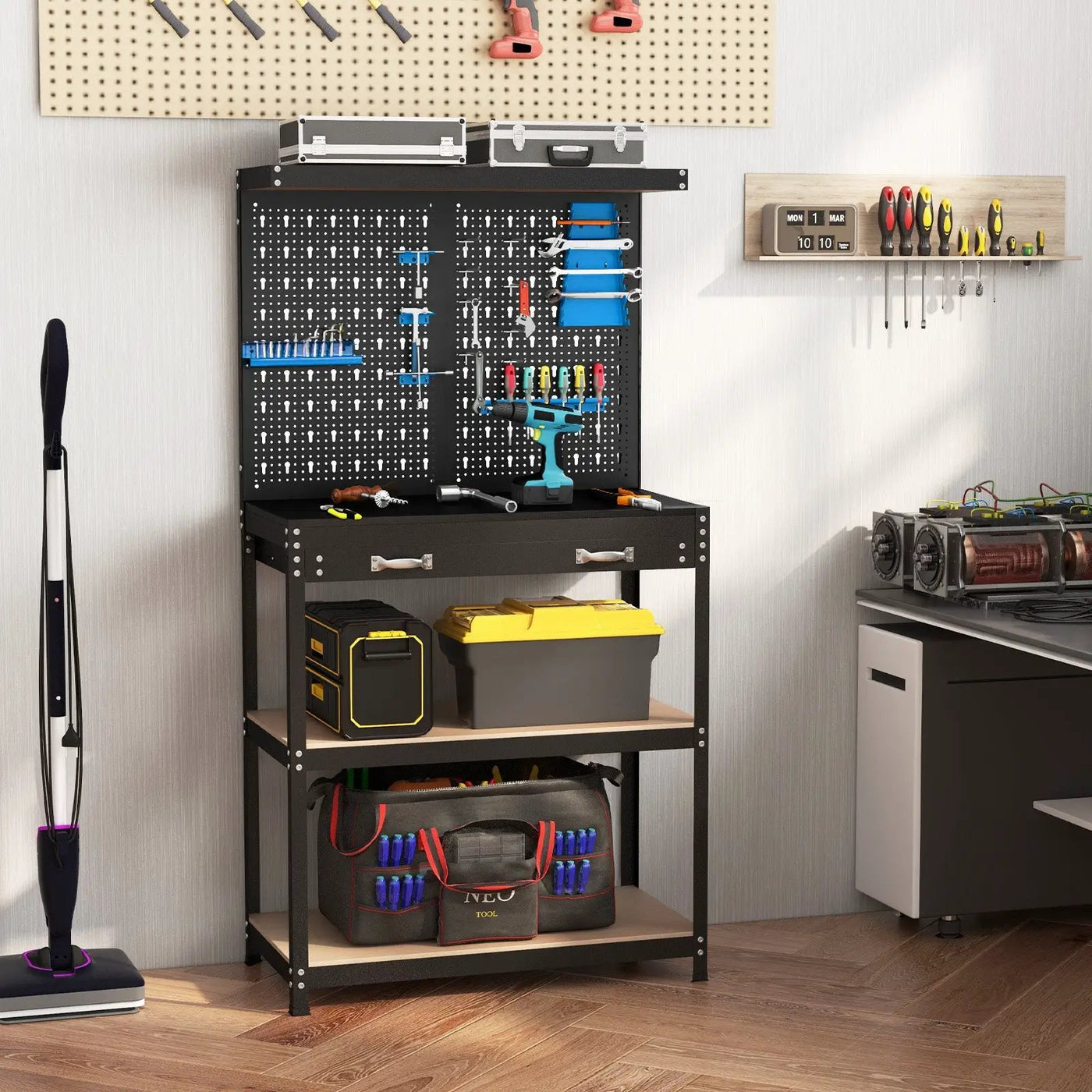 Tool Storage Workbench with Pegboard with 14 Hanging Accessories for Garage by DirectDeals
