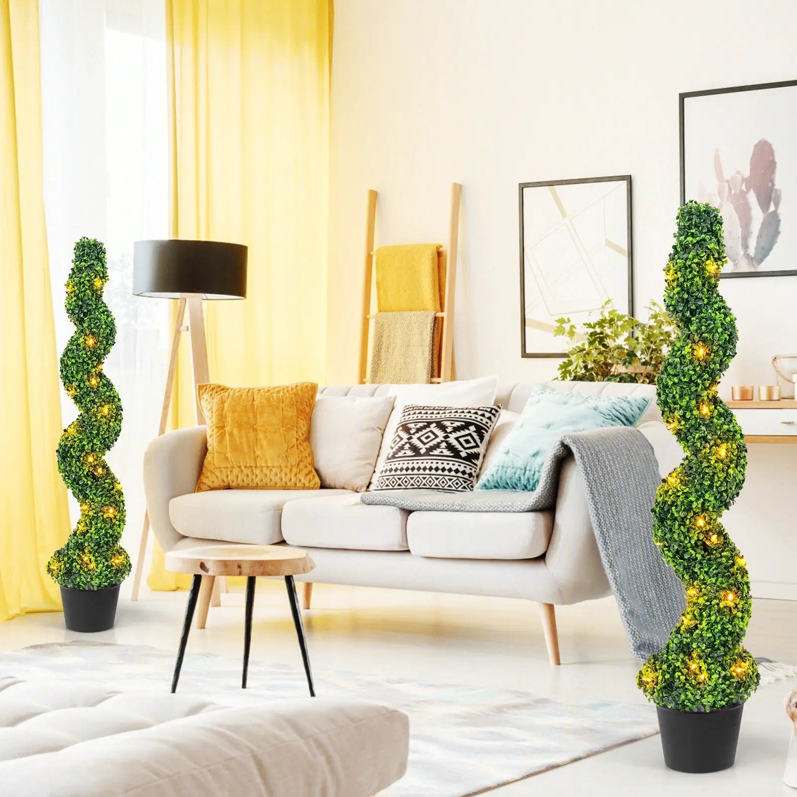 Pre-Lit Artificial Boxwood Spiral Topiary Tree Set of 2 with 100 LED Lights by DirectDeals