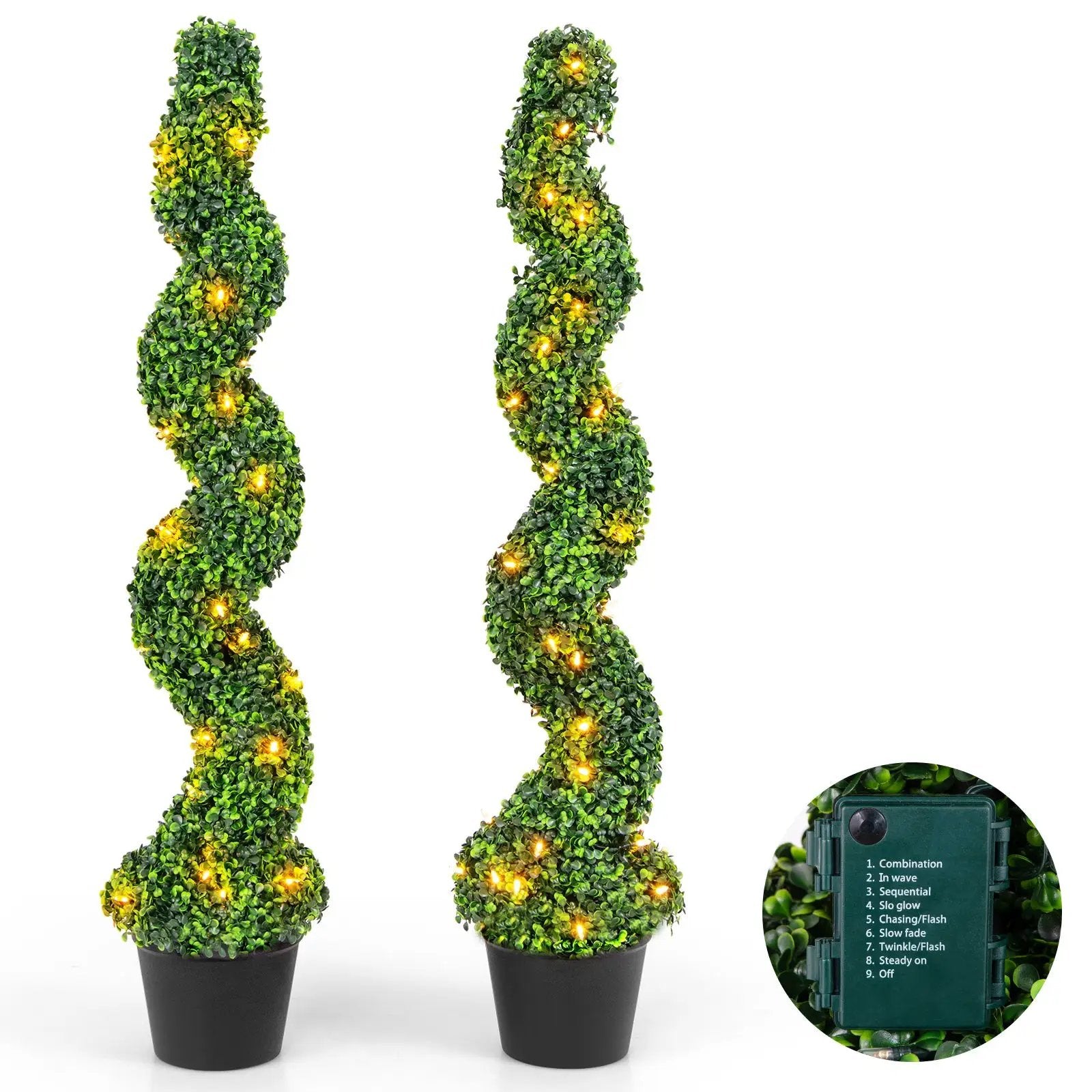 Pre-Lit Artificial Boxwood Spiral Topiary Tree Set of 2 with 100 LED Lights by DirectDeals