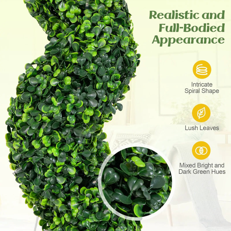 Pre-Lit Artificial Boxwood Spiral Topiary Tree Set of 2 with 100 LED Lights by DirectDeals