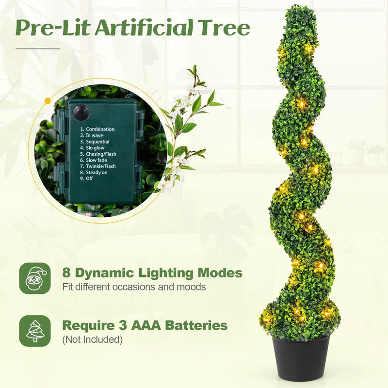 Pre-Lit Artificial Boxwood Spiral Topiary Tree Set of 2 with 100 LED Lights by DirectDeals
