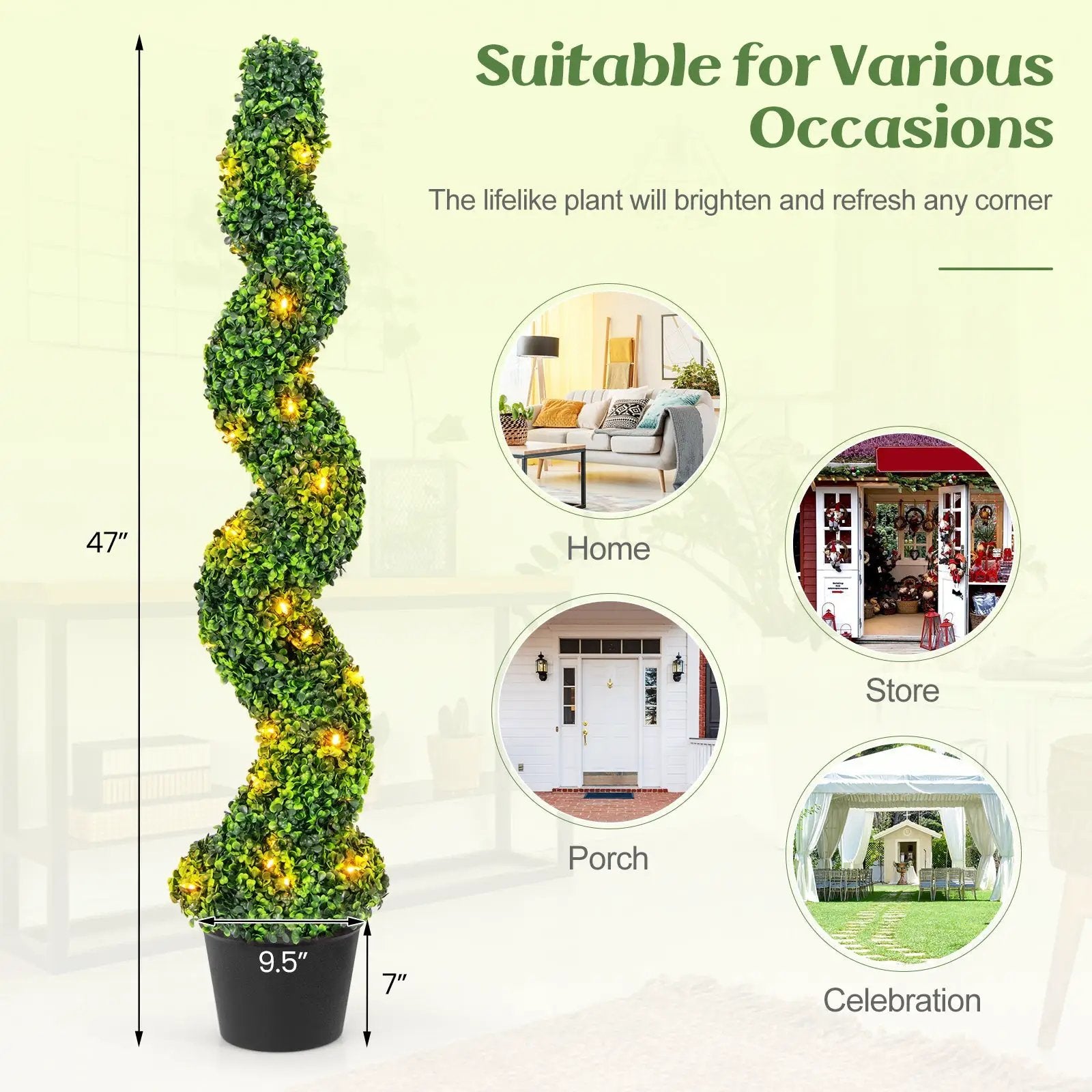 Pre-Lit Artificial Boxwood Spiral Topiary Tree Set of 2 with 100 LED Lights by DirectDeals