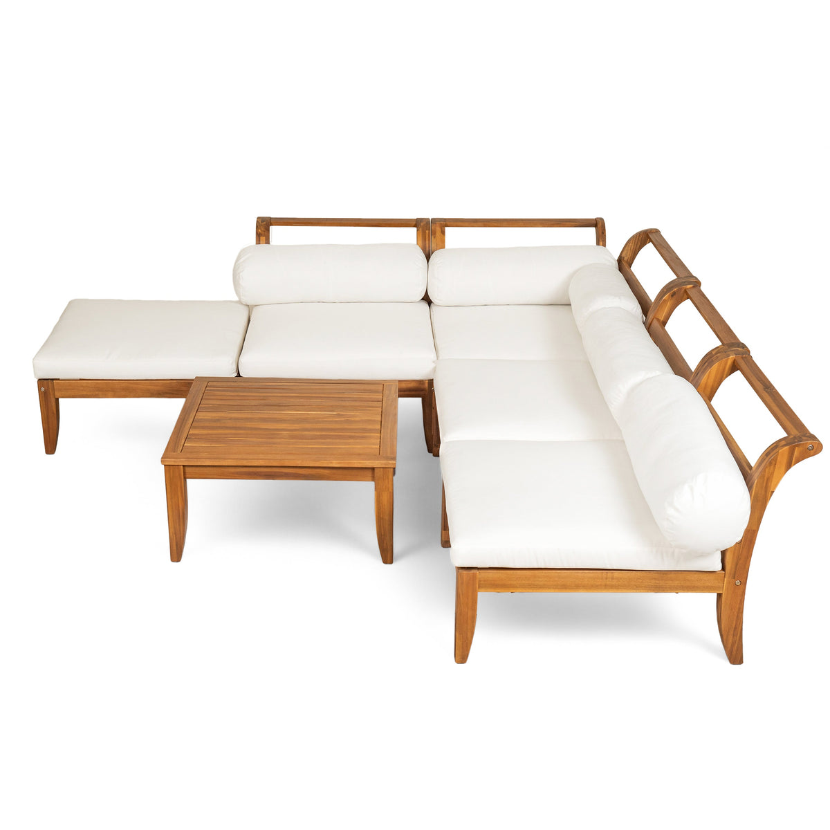 6 Piece Acacia Wood Outdoor Modular Sectional with Daybed - Teak Beige, photo 10 of 27