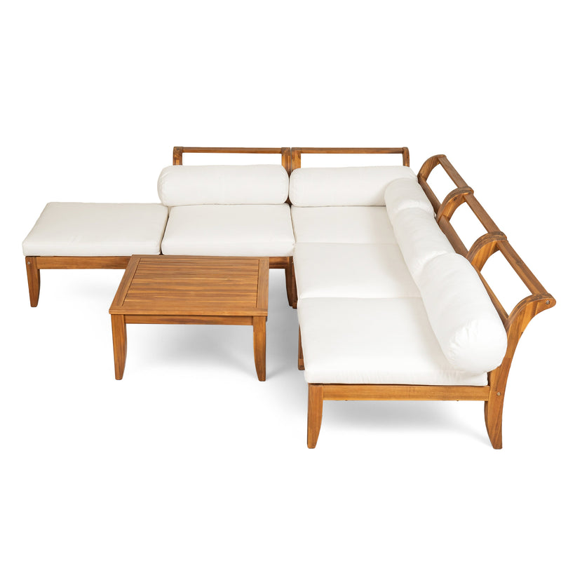 6 Piece Acacia Wood Outdoor Modular Sectional with Daybed - Teak Beige, photo 10 of 27