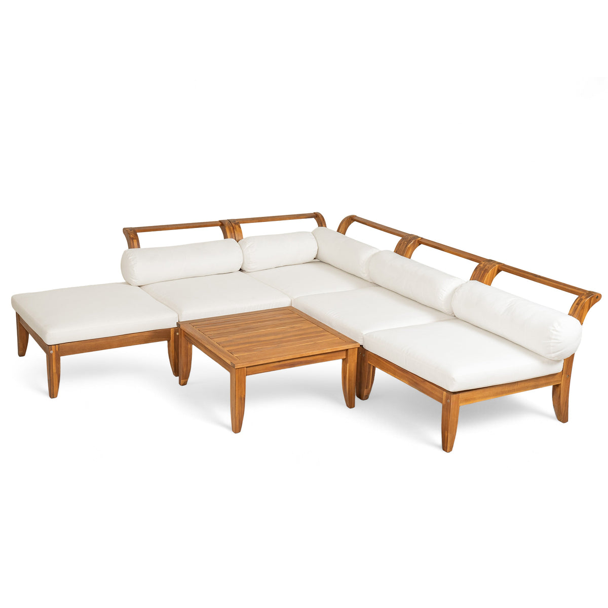 6 Piece Acacia Wood Outdoor Modular Sectional with Daybed - Teak Beige, photo 11 of 27