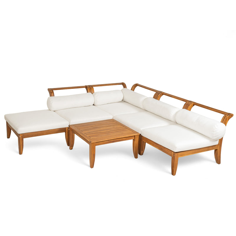 6 Piece Acacia Wood Outdoor Modular Sectional with Daybed - Teak Beige, photo 11 of 27