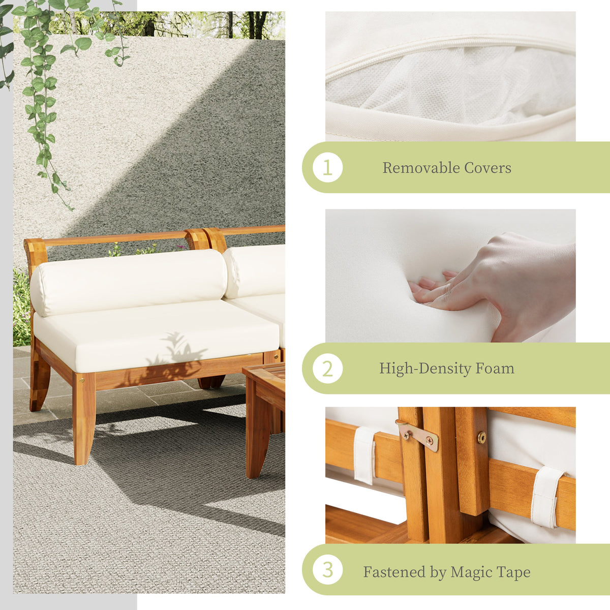 6 Piece Acacia Wood Outdoor Modular Sectional with Daybed - Teak Beige, photo 8 of 27