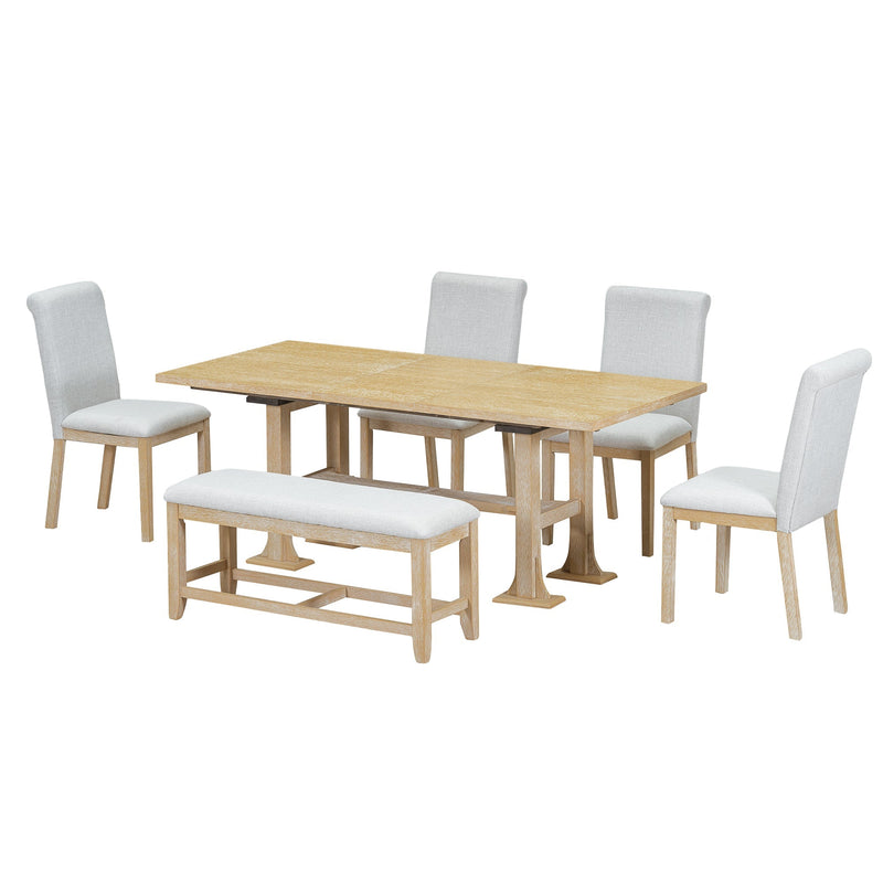 Artisanal 6-Piece Extendable Solid Wood Dining Set with Bench Seating, photo 6 of 10