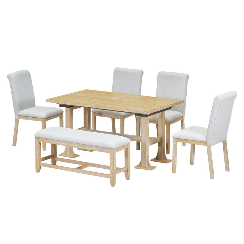 Artisanal 6-Piece Extendable Solid Wood Dining Set with Bench Seating, photo 7 of 10