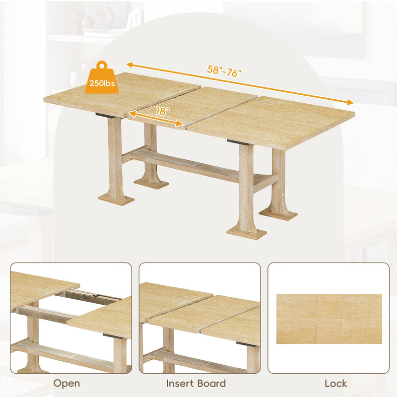 Artisanal 6-Piece Extendable Solid Wood Dining Set with Bench Seating, photo 8 of 10