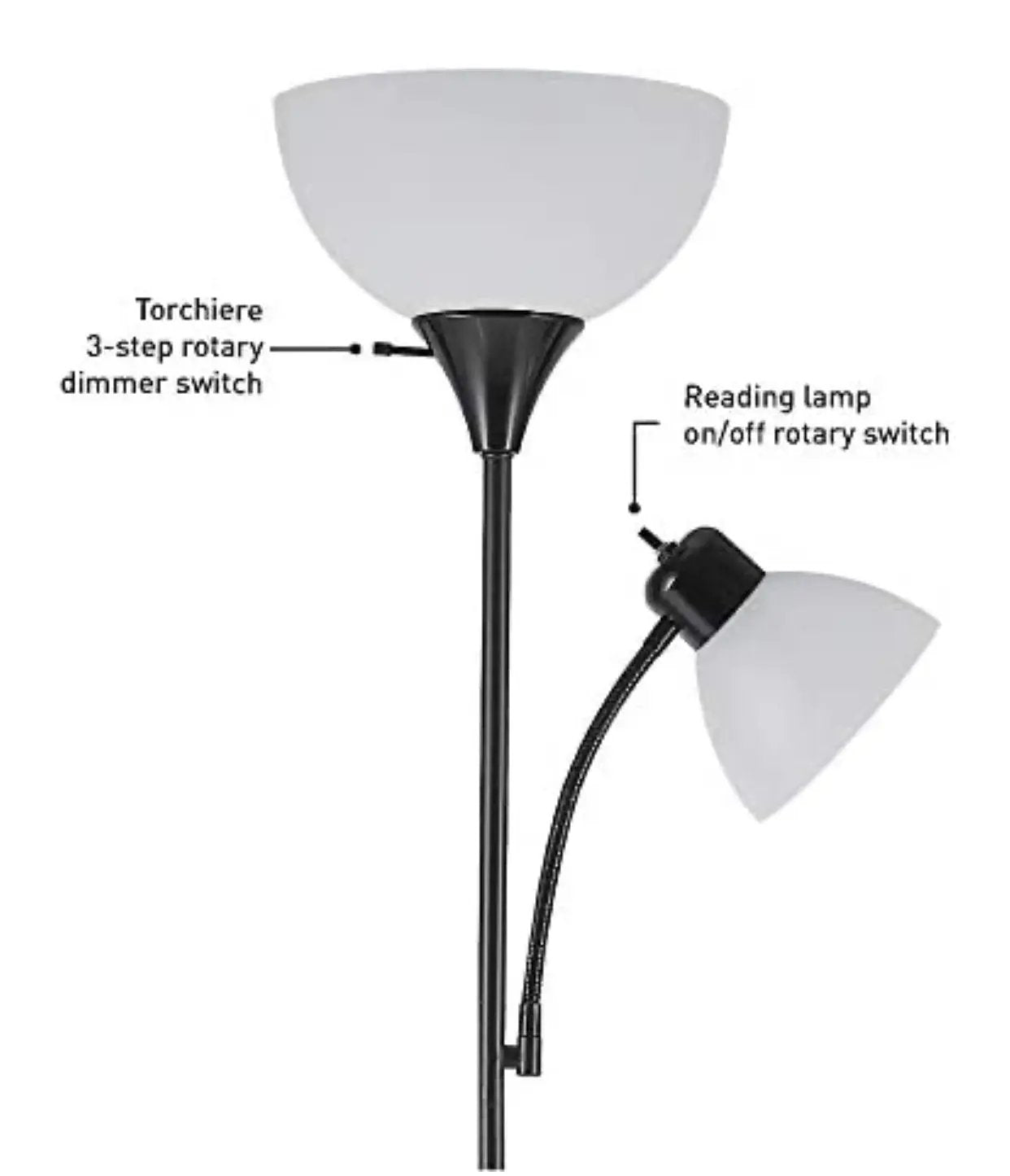 Torchiere Floor Lamp – High Brightness Torchiere Floor Lamp with 2 Reading Lights Lamps with Efficient LED by Outdoor Solar Outlet
