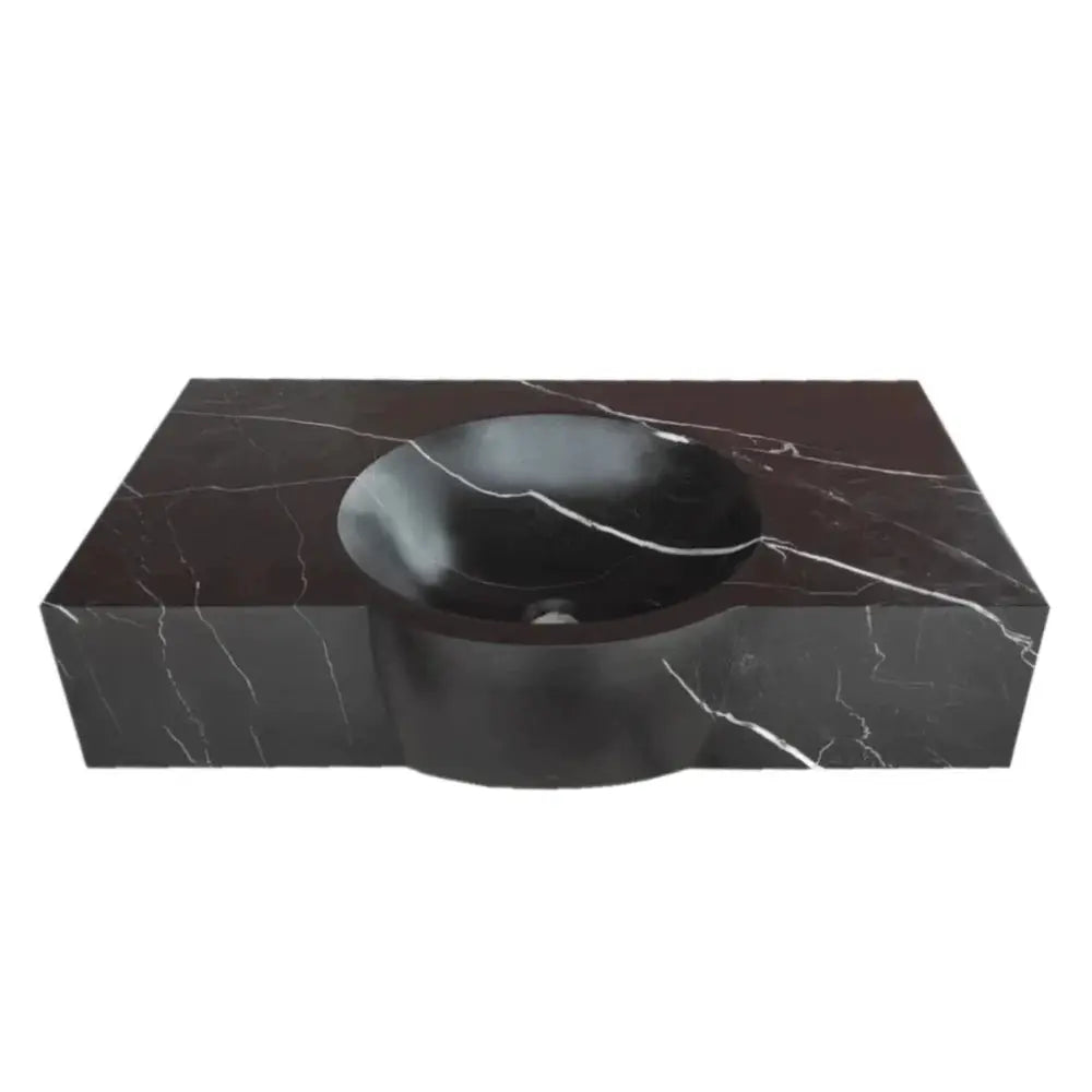 Black Marble Handcrafted Rectangular Wall Mount Bathroom Sink 17 x 30 x 6 Inches by GobekDesign
