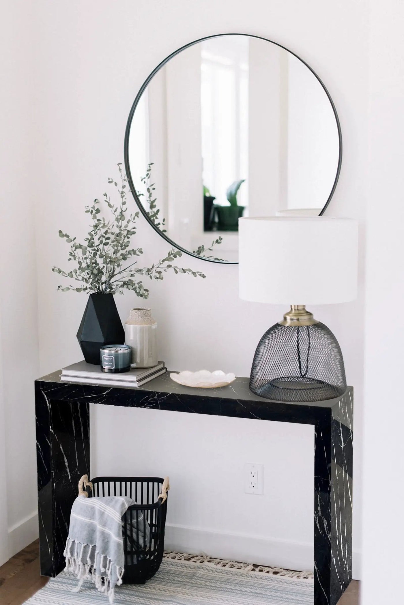 Black Marble Rectangular Console - Polished 40 Wide 12 Deep 30 by GobekDesign