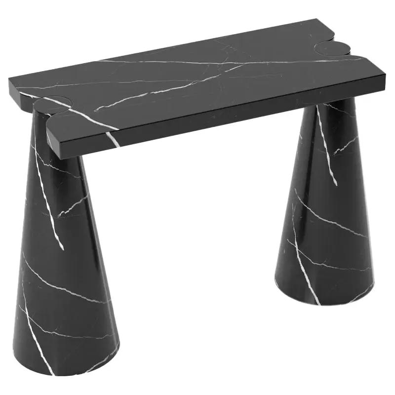 Black Marble Designer Console Table - Polished Cone Shape Legs by GobekDesign