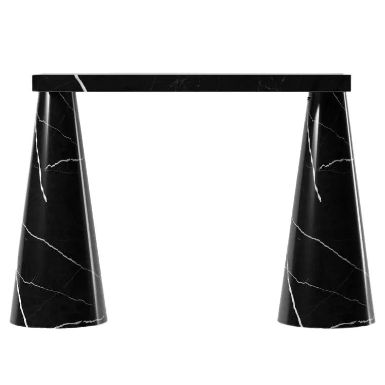 Black Marble Designer Console Table - Polished Cone Shape Legs by GobekDesign