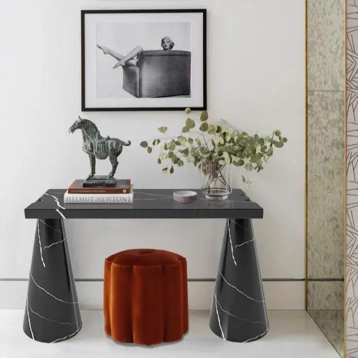 Black Marble Designer Console Table - Polished Cone Shape Legs by GobekDesign