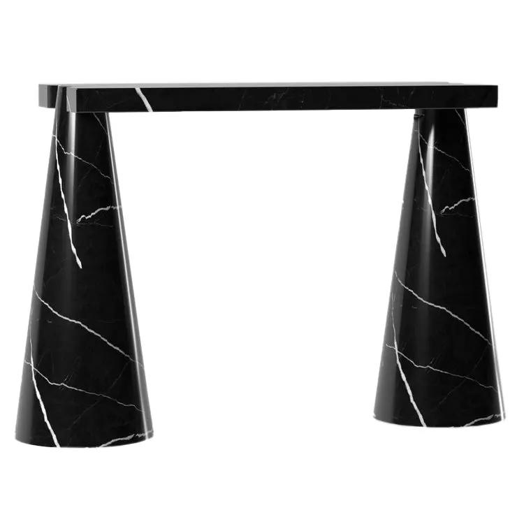 Black Marble Designer Console Table - Polished Cone Shape Legs by GobekDesign