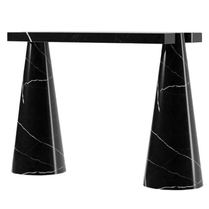 Black Marble Designer Console Table - Polished Cone Shape Legs by GobekDesign
